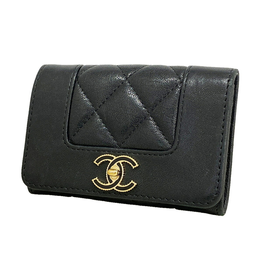 Chanel Mademoiselle Lambskin Business Card Holder/Card Case, Black, Women's O...